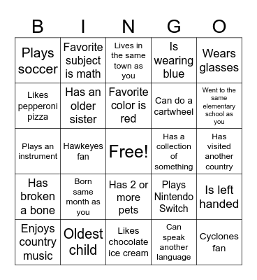 Get To Know You BINGO Card