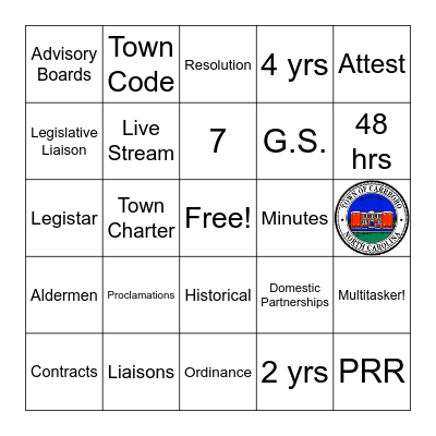 Town Clerk Bingo Card