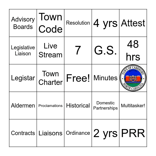 Town Clerk Bingo Card