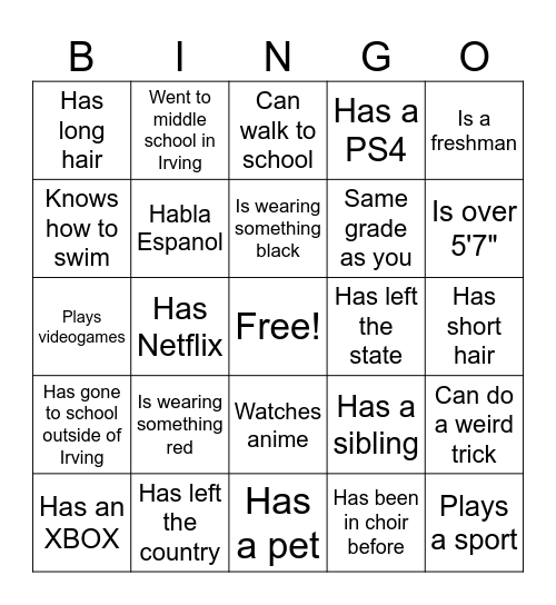 Welcome to Choir! Bingo Card