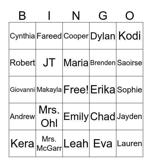 Fantastic First Graders Bingo Card