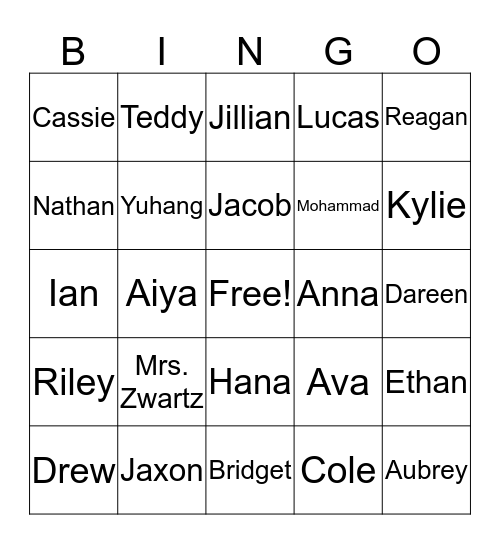 Fantastic First Graders Bingo Card