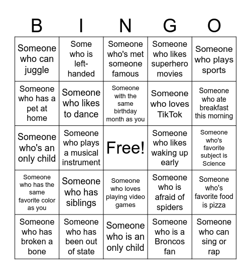 Human Bingo Card