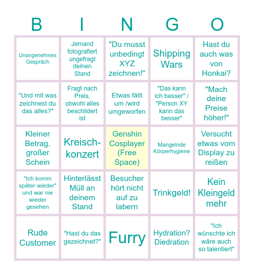 jolly's Artist Alley Bingo Karte Bingo Card