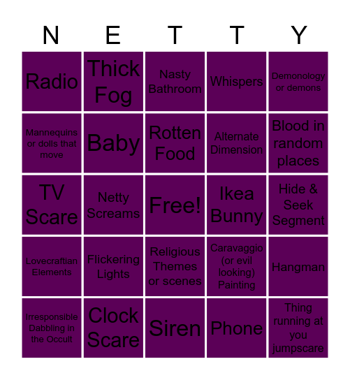 NETTY'S HORROR BINGO!!! Bingo Card