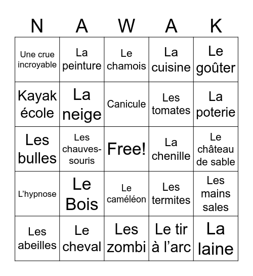 Nawak Episodes Bingo Card