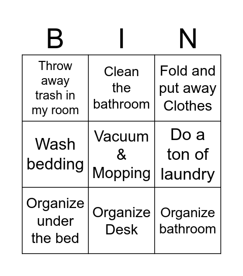 Get Your Space Back! Bingo Card