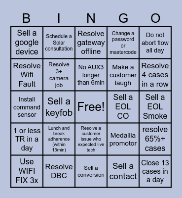 Virtual Service Bingo Card