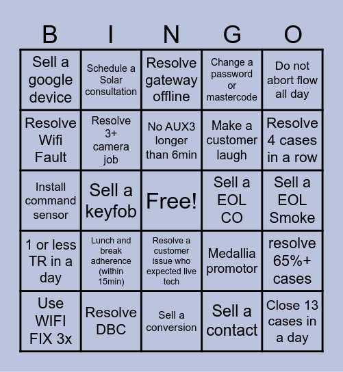 Virtual Service Bingo Card