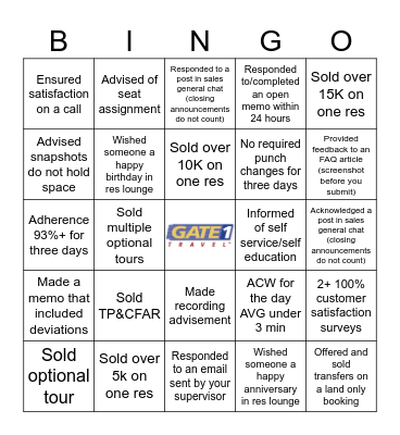 Reservations Sales Bingo Card