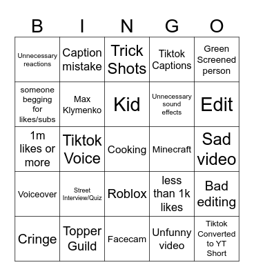 Revised YT Short Bingo Card