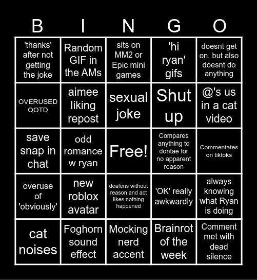 Aimee BINGO!!!!!!!!!!!!!!! Bingo Card