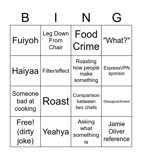 Uncle Roger Bingo Card