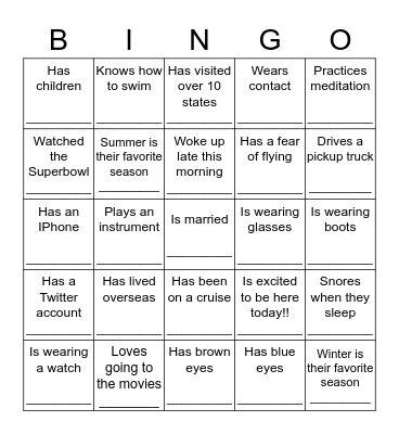 Name Bingo Card