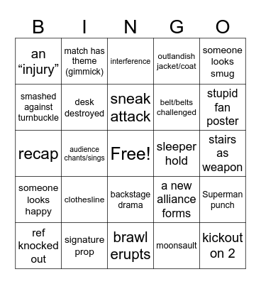 Wrestling Bingo Card