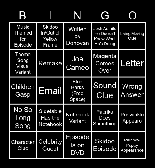 Blue's Clues & You Bingo Card