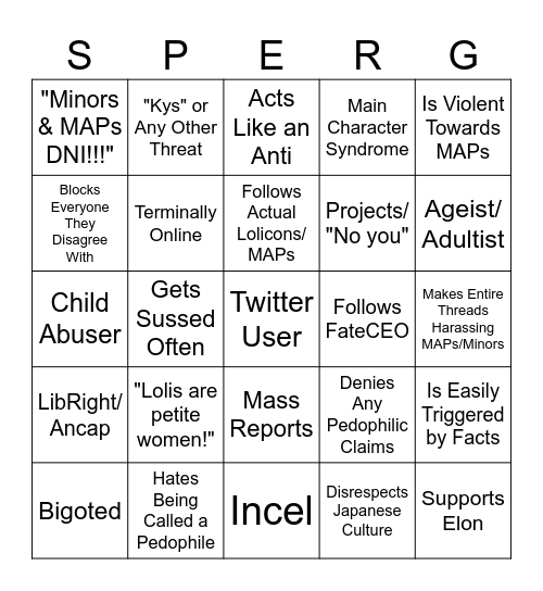 Ironic Lolicon Bingo Card