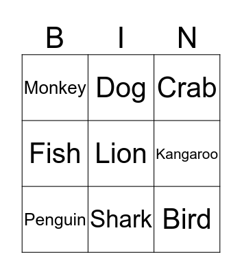 Animal Movements Bingo Card