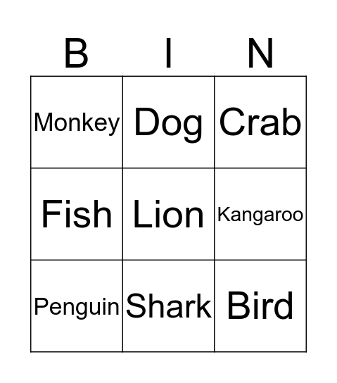 Animal Movements Bingo Card