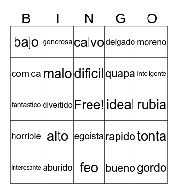 Spanish Bingo Card