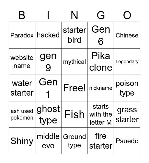 Untitled Bingo Card