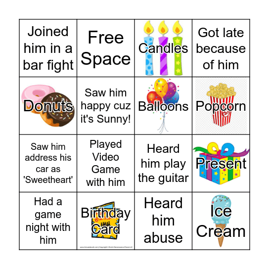 Aditya's Birthday Bingo Card