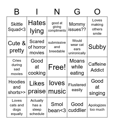 Good boy bingo XD Bingo Card