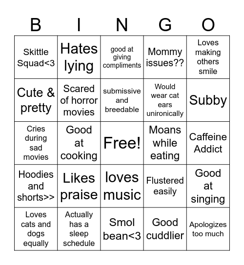 Good boy bingo XD Bingo Card