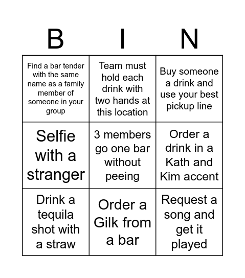 Pub Swimgo Bingo Card