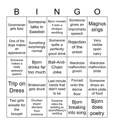 Wedding of All Time Bingo Card
