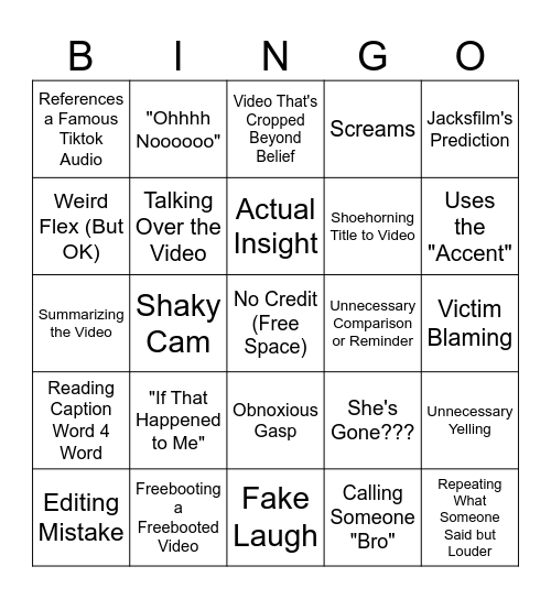 SSSniperwolf Bingo Card