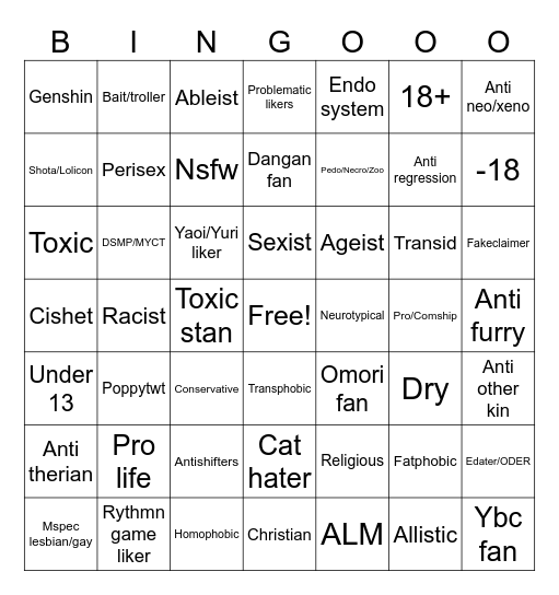 "I'm on a DNI list" Bingo Card