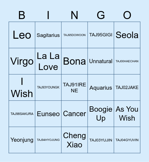 TAJ94HYOJUNG Bingo Card