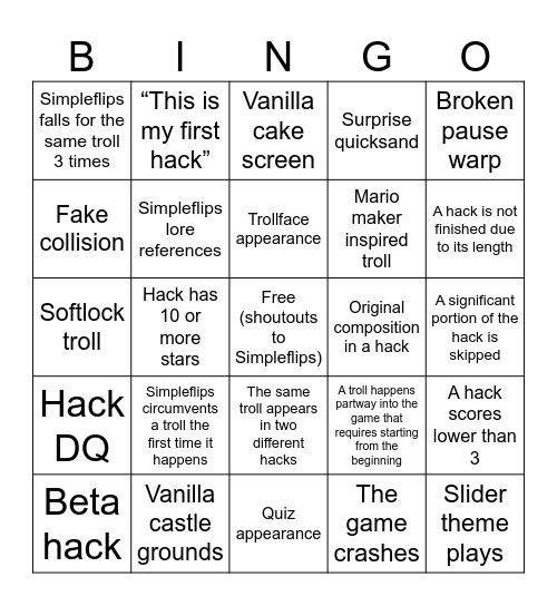 SimpleFlips Troll Competition Bingo Card