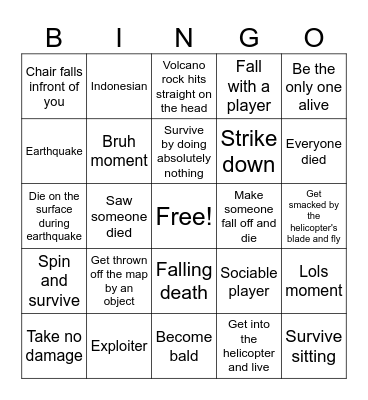 Natural Bingo Survival/Fail Bingo Card
