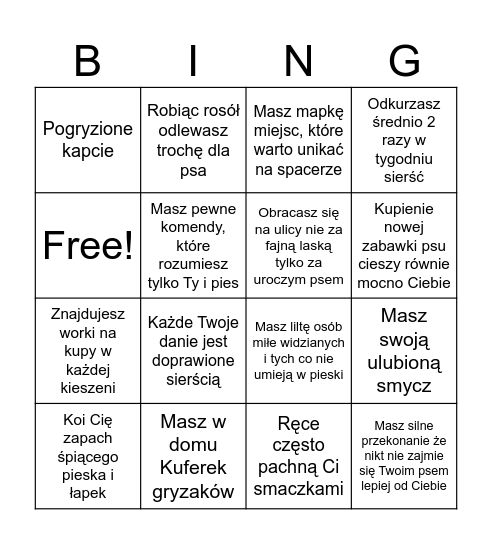 Bingo psiarza Bingo Card