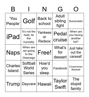 Fam Bingo Card