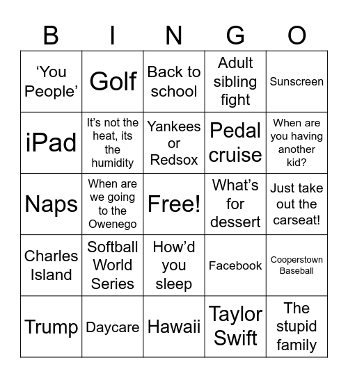Fam Bingo Card