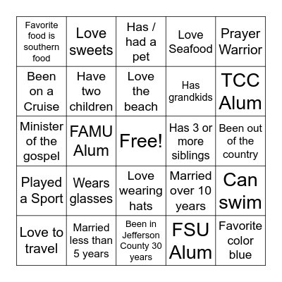 Women’s Ministry Bingo Card