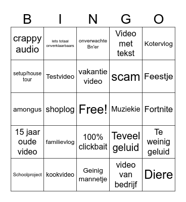 video vbingop Bingo Card