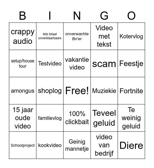 video vbingop Bingo Card