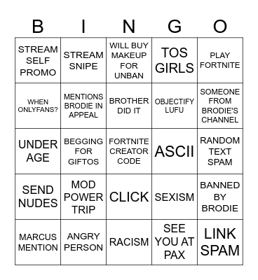 LUFU UNBAN REQUEST BINGO Card