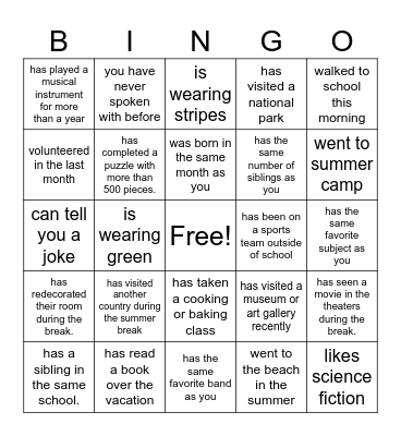 Find someone who Bingo Card