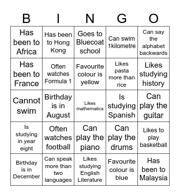 Youth Get to Know you 2023-08 Bingo Card