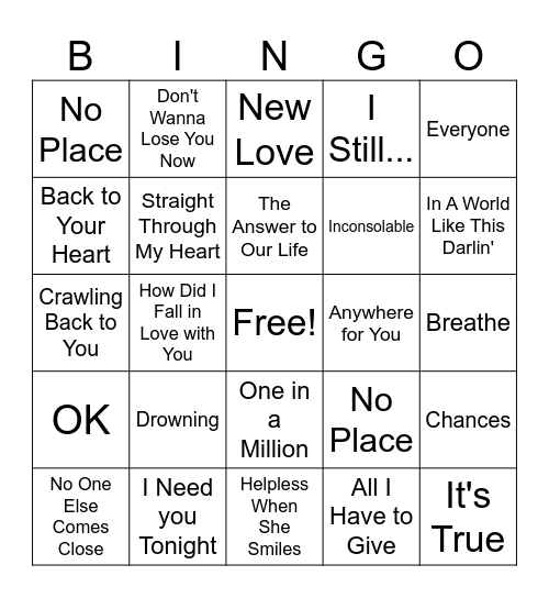 Backstreet Boys Mix #2 Bingo Card