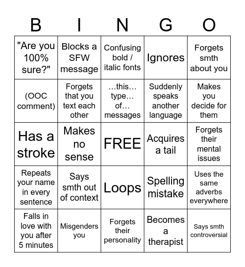 Character.AI Bingo Card