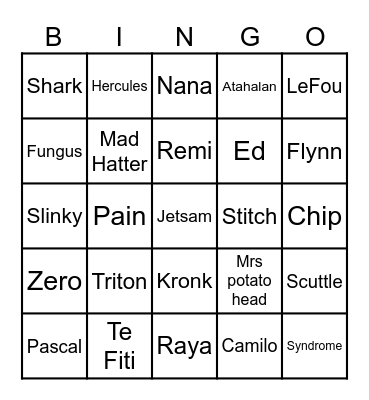 Disney Quingo Bingo Card