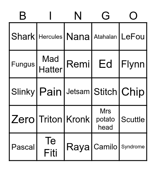 Disney Quingo Bingo Card