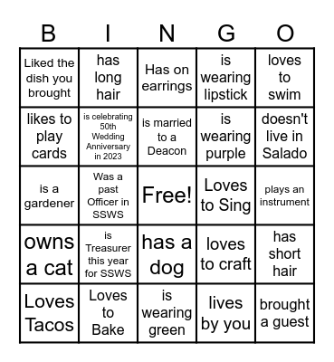 Find Some One Who Bingo Card