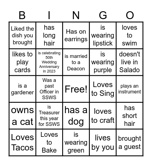Find Some One Who Bingo Card